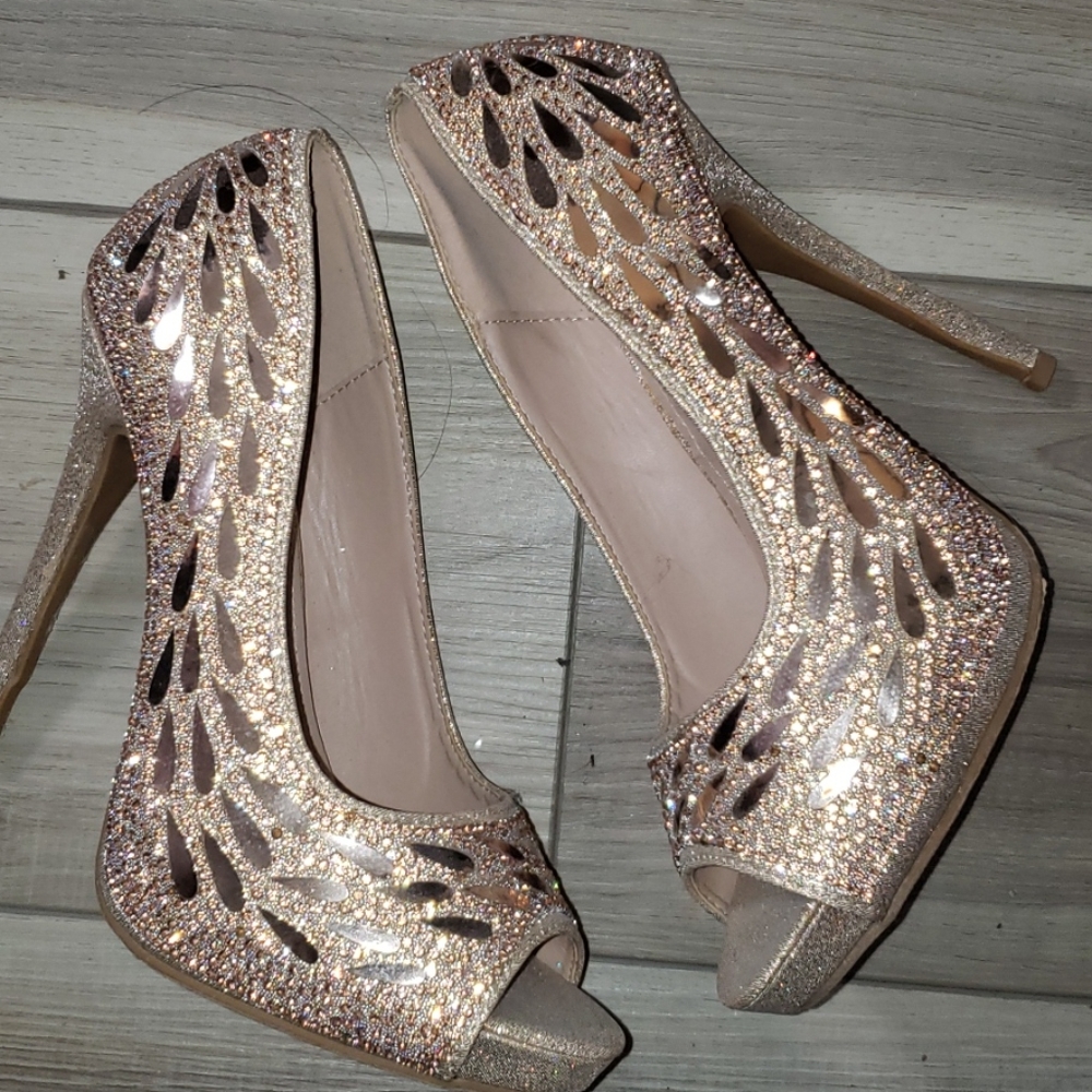 Rose Gold Sparkling Peep Toe Heel
